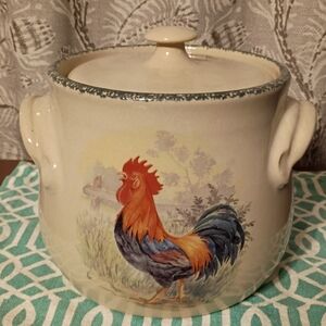 Home & Garden Party- Vintage Rooster Covered Crock - Country Farmhouse Decor